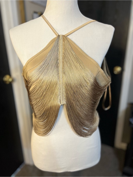 Fashion Nova Tops - Fashion Nova Gold Fringe Halter Camisole